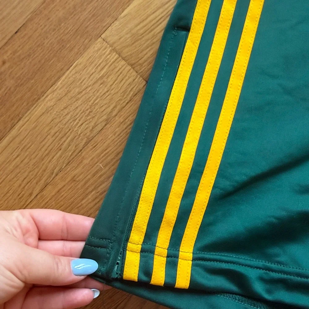 adidas Green Track Pants with Yellow Side Stripes - Picture 4 of 8